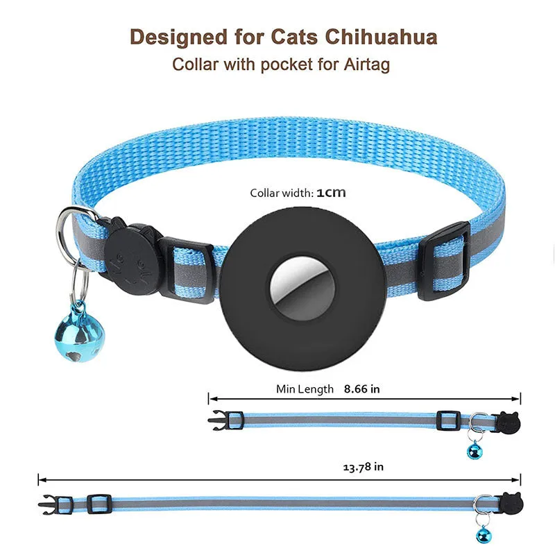 Adjustable Airtag Pet Collar With Bell - Reflective
