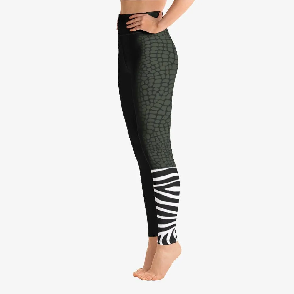 Animal Printed Leggings "CrocoZebra" Dark Green