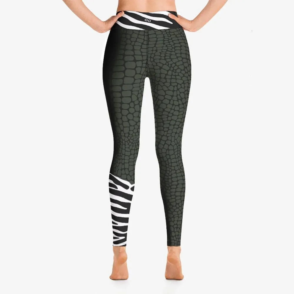 Animal Printed Leggings "CrocoZebra" Dark Green