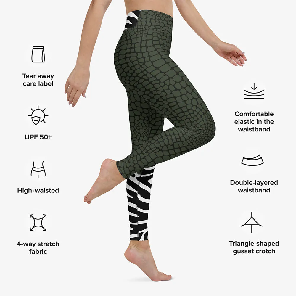 Animal Printed Leggings "CrocoZebra" Dark Green