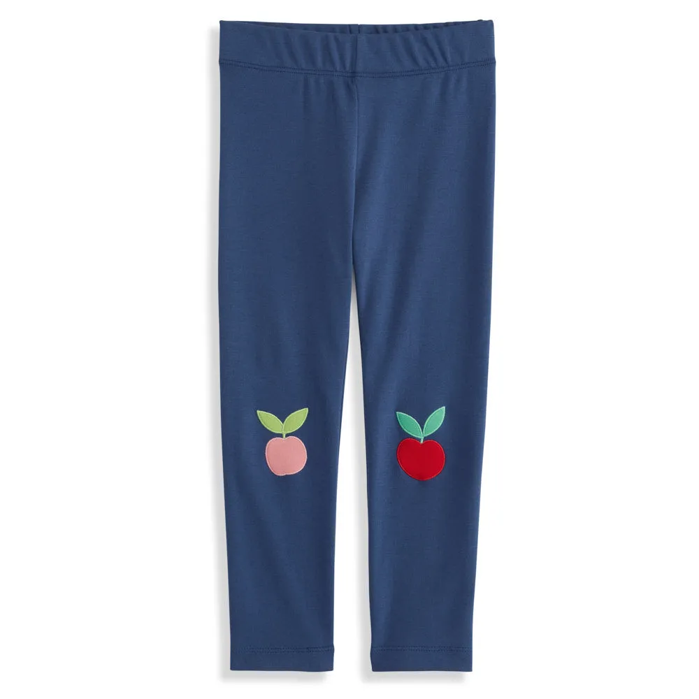 Applique Pima Leggings -- Navy w/ Apples