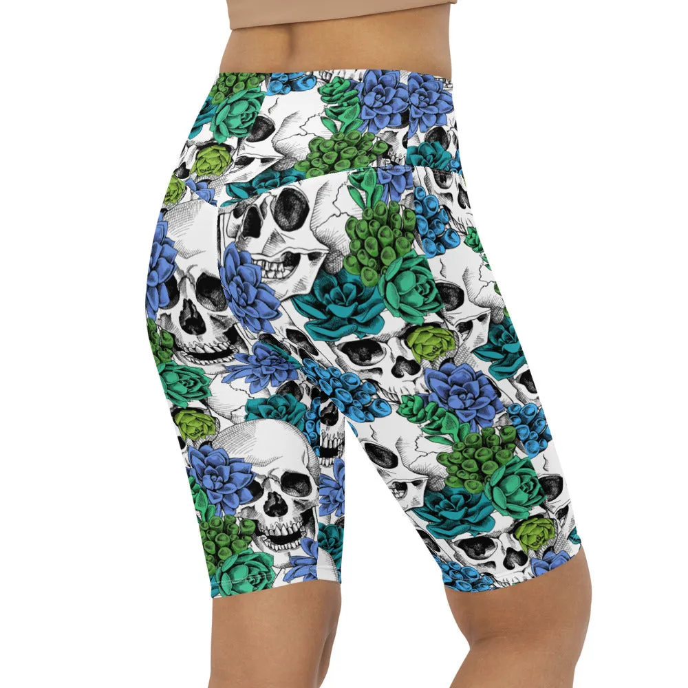 Blue Floral Skulls Bike Shorts