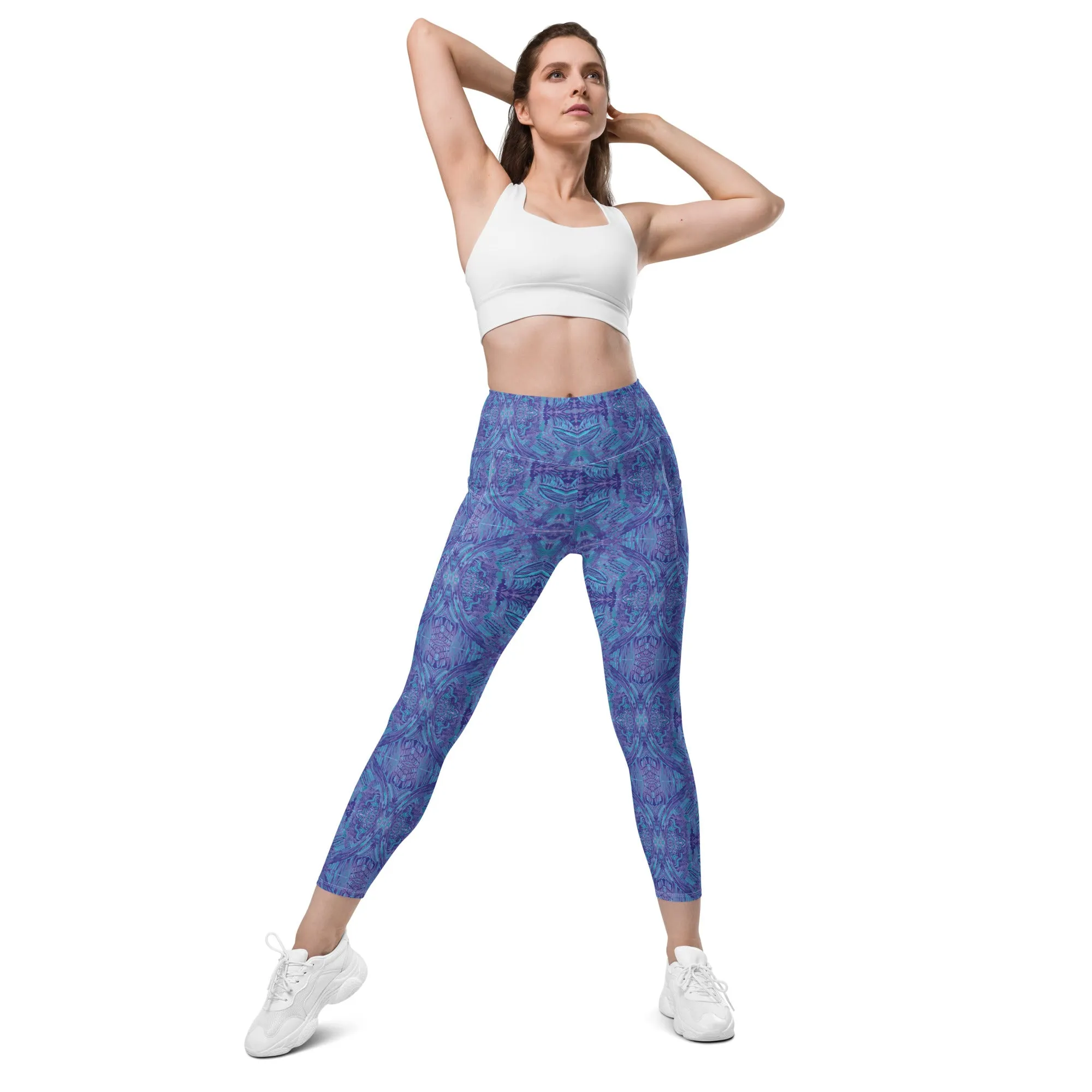 Blue green gardens High-waisted Yoga Leggings with pockets, plus size avaiable up to 6X