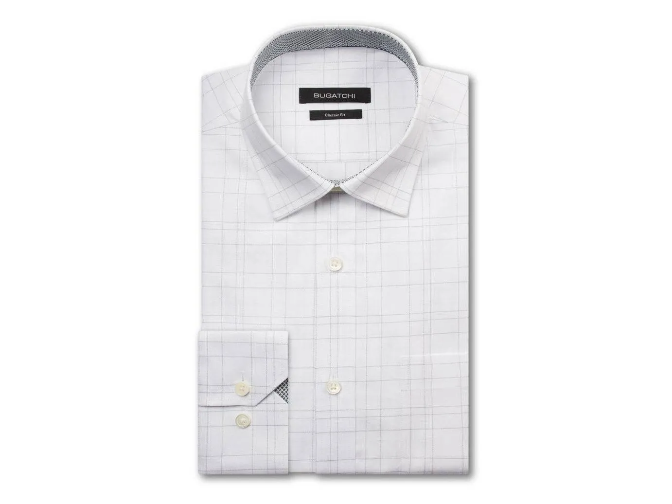 Bugatchi White With Black Windowpane Classic Fit