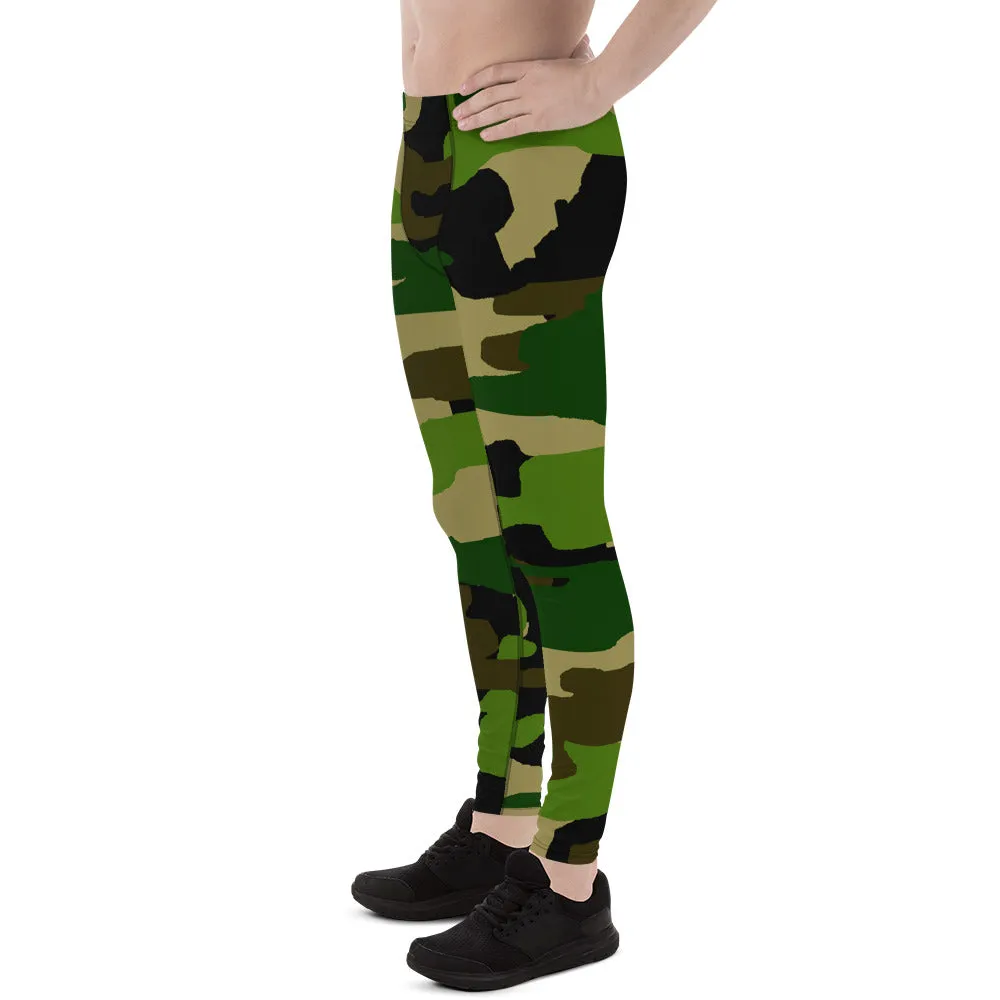 Camouflage Print Meggings, Military Green Army Men's Yoga Pants Leggings Sexy Tights- Made in USA/EU/MX