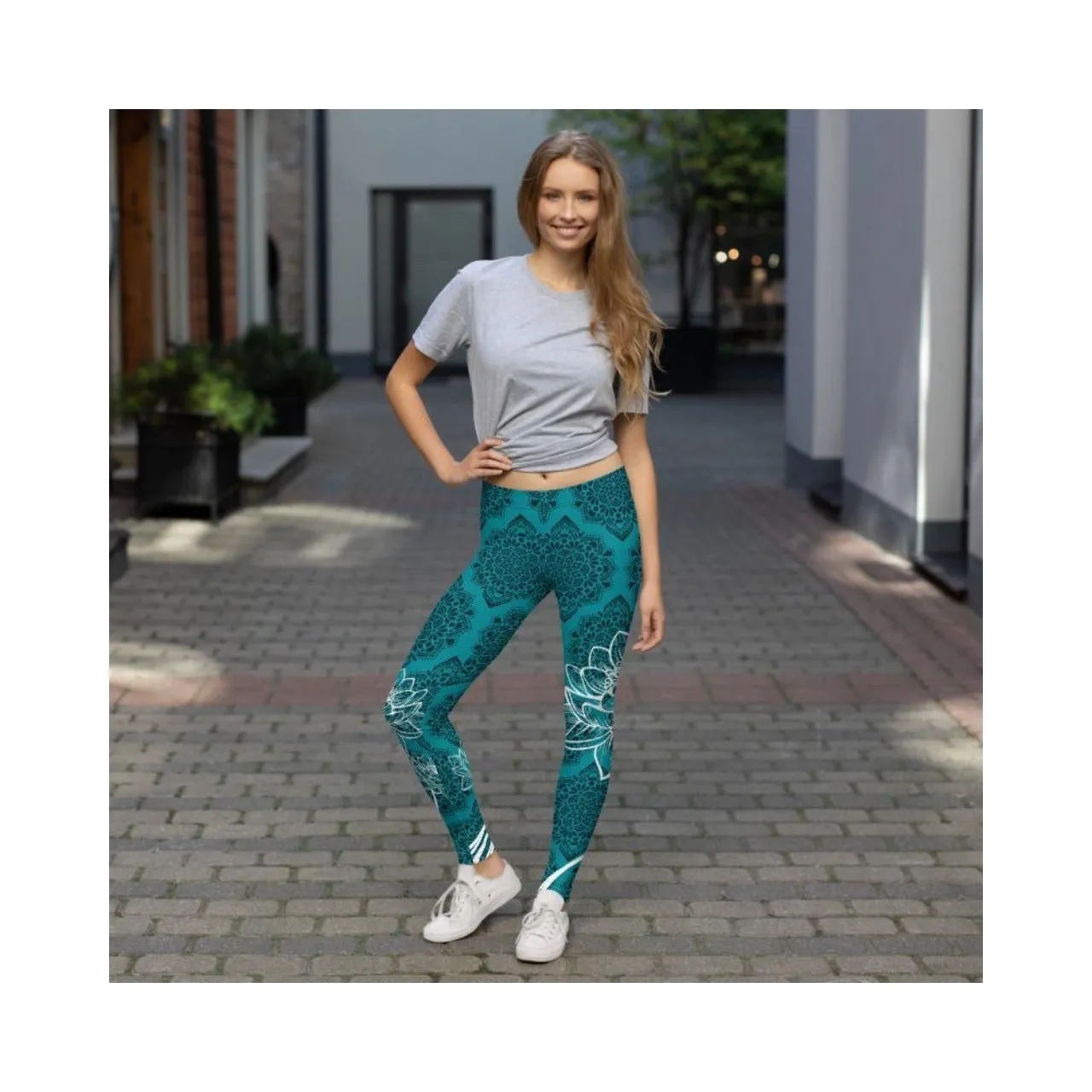 Cyan Blue Lotus Leggings