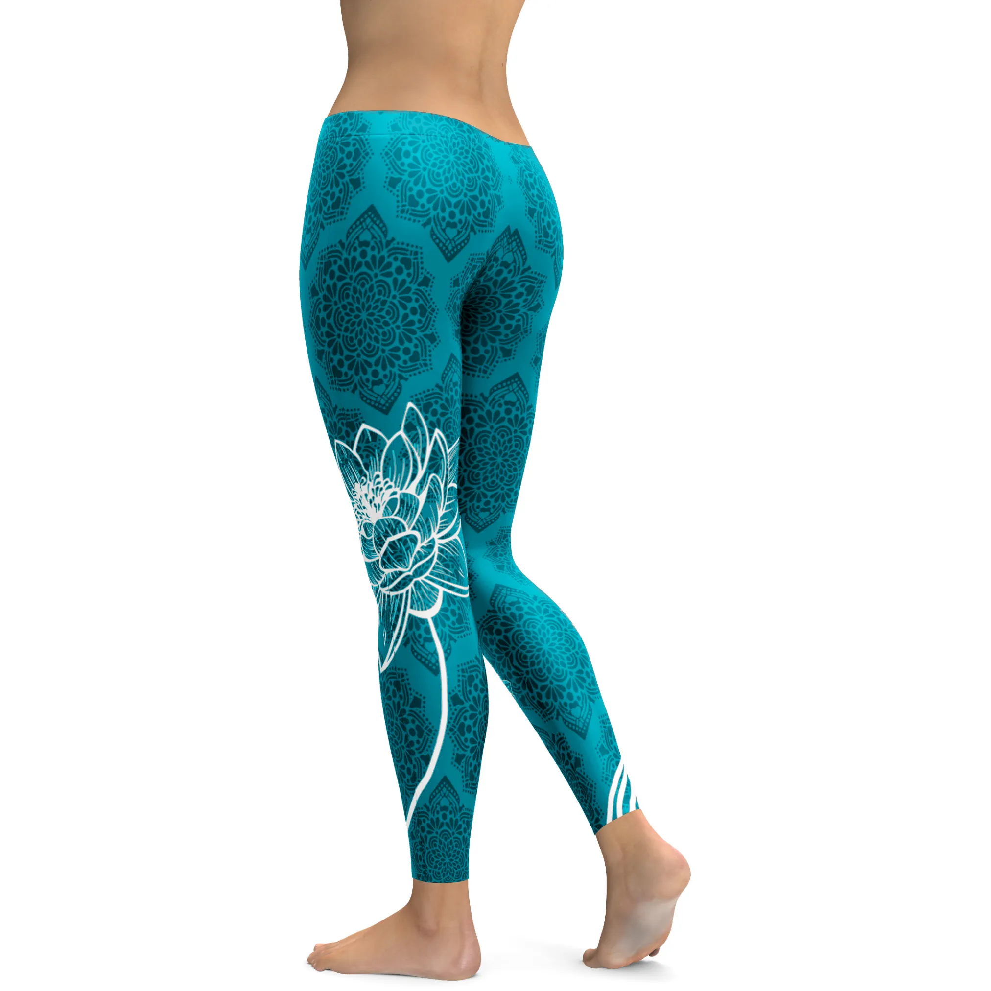 Cyan Blue Lotus Leggings
