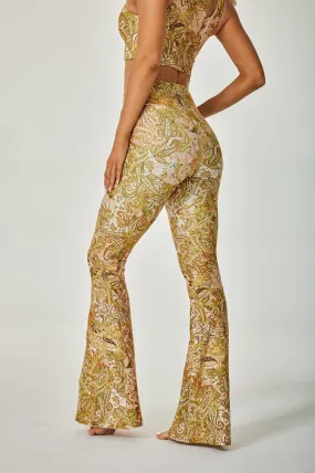 Golden Paisleys High-waisted Flare Leggings