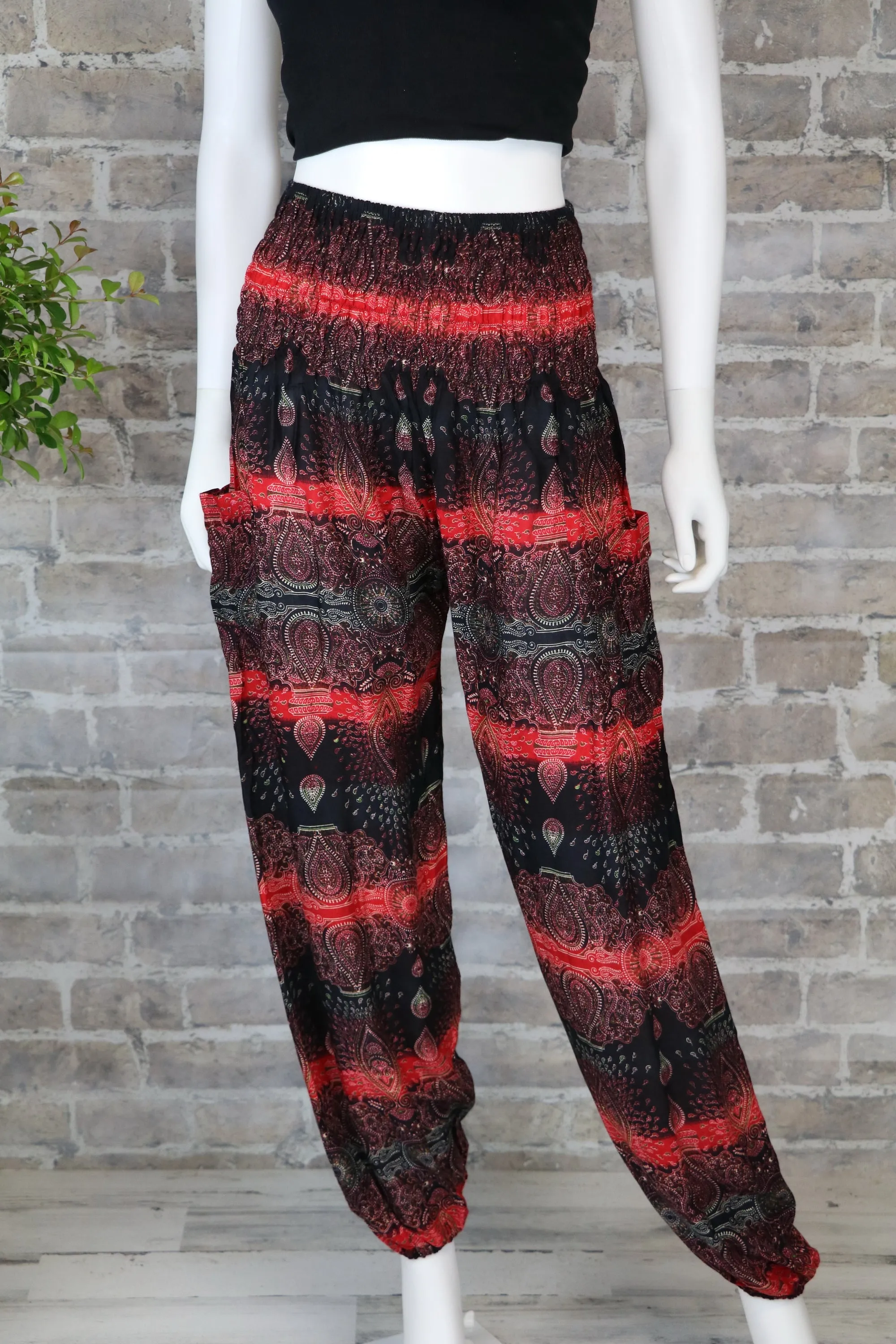Harem Pants Women Paisley Smock Waist Bohemian Pants