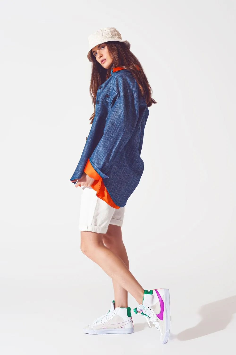 Long Sleeve Shacket In Navy
