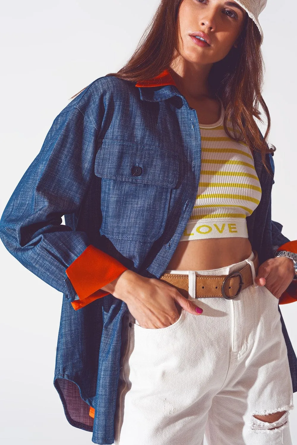 Long Sleeve Shacket In Navy