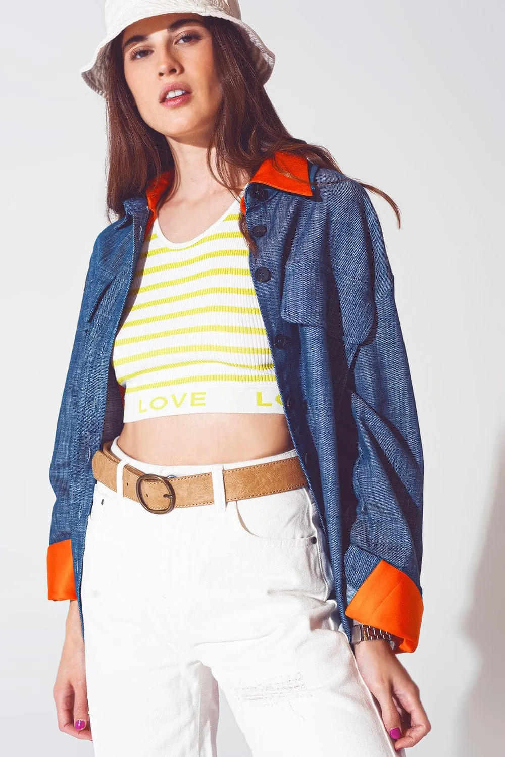 Long Sleeve Shacket In Navy