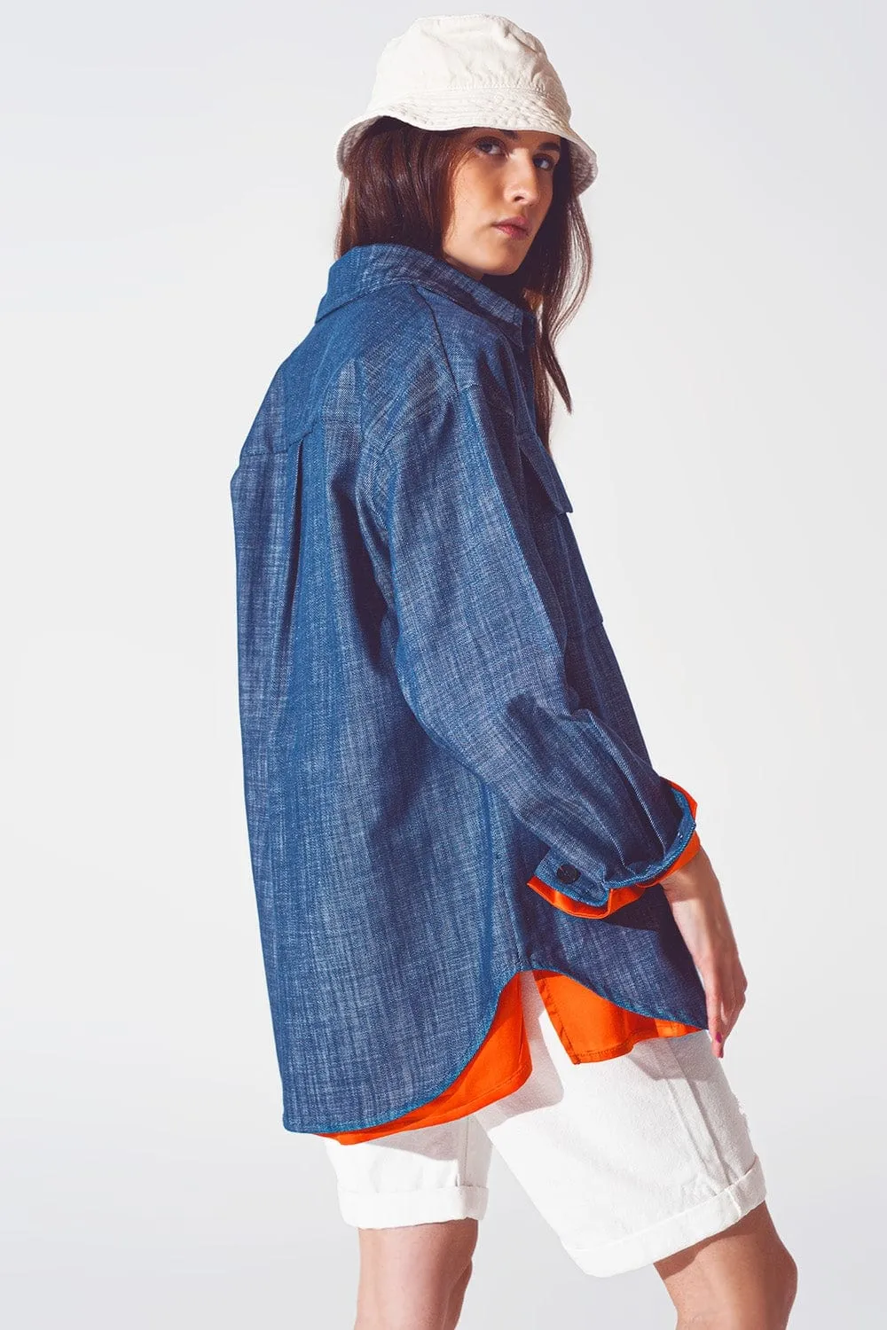 Long Sleeve Shacket In Navy