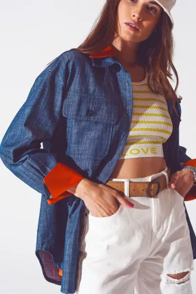 Long Sleeve Shacket In Navy