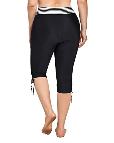 Match With Bikinis Tankinis Rashguards Plus Size Swim Capris-Black And White Stri