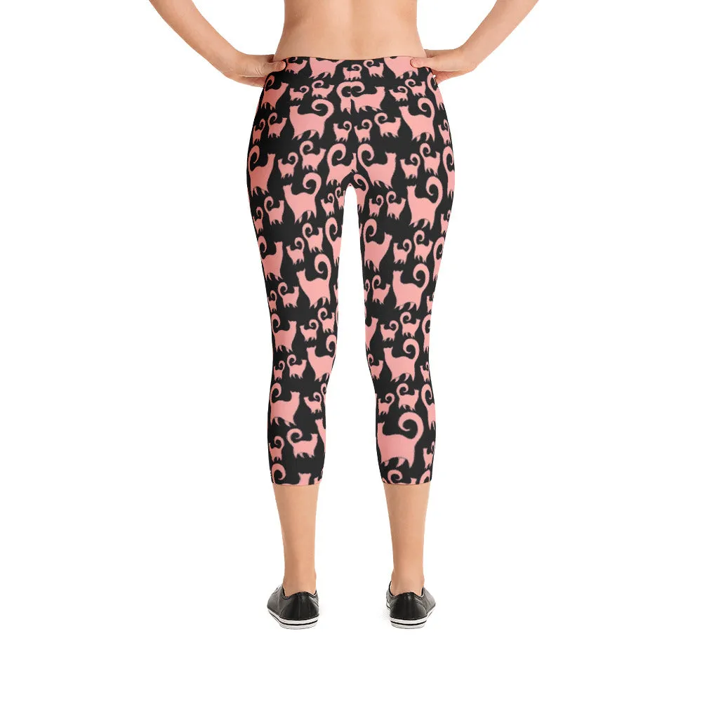 PINK SCATTERED CASHMERE CATS Capri Leggings