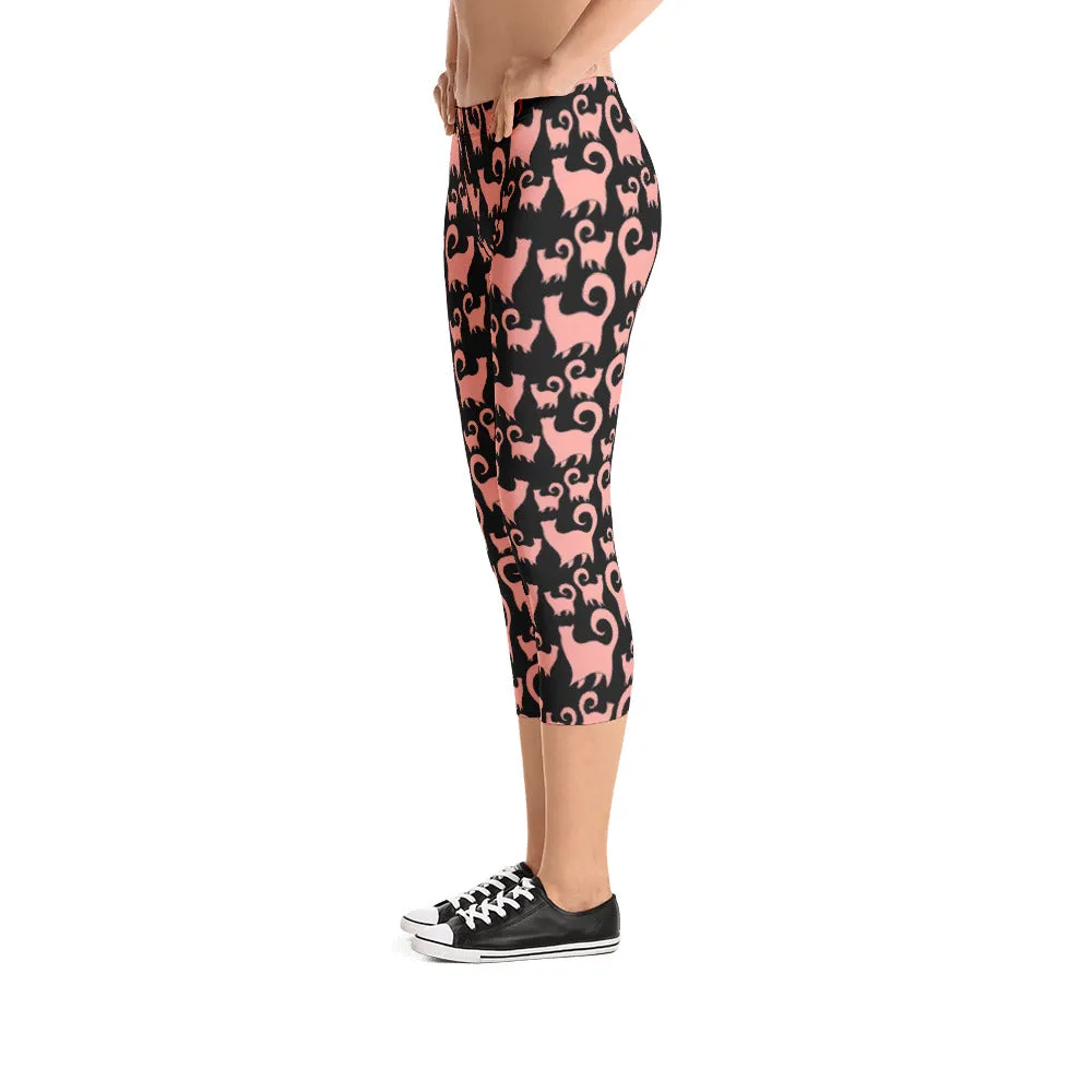 PINK SCATTERED CASHMERE CATS Capri Leggings