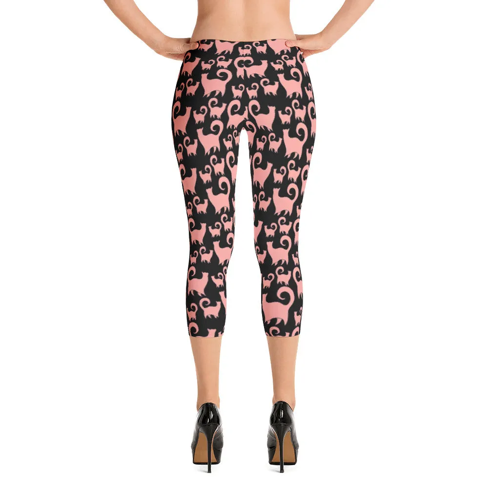 PINK SCATTERED CASHMERE CATS Capri Leggings