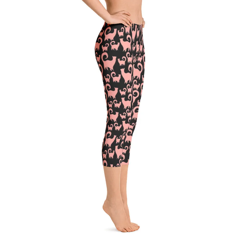 PINK SCATTERED CASHMERE CATS Capri Leggings