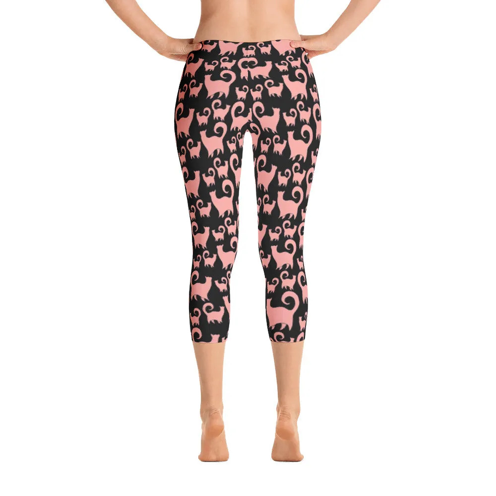PINK SCATTERED CASHMERE CATS Capri Leggings