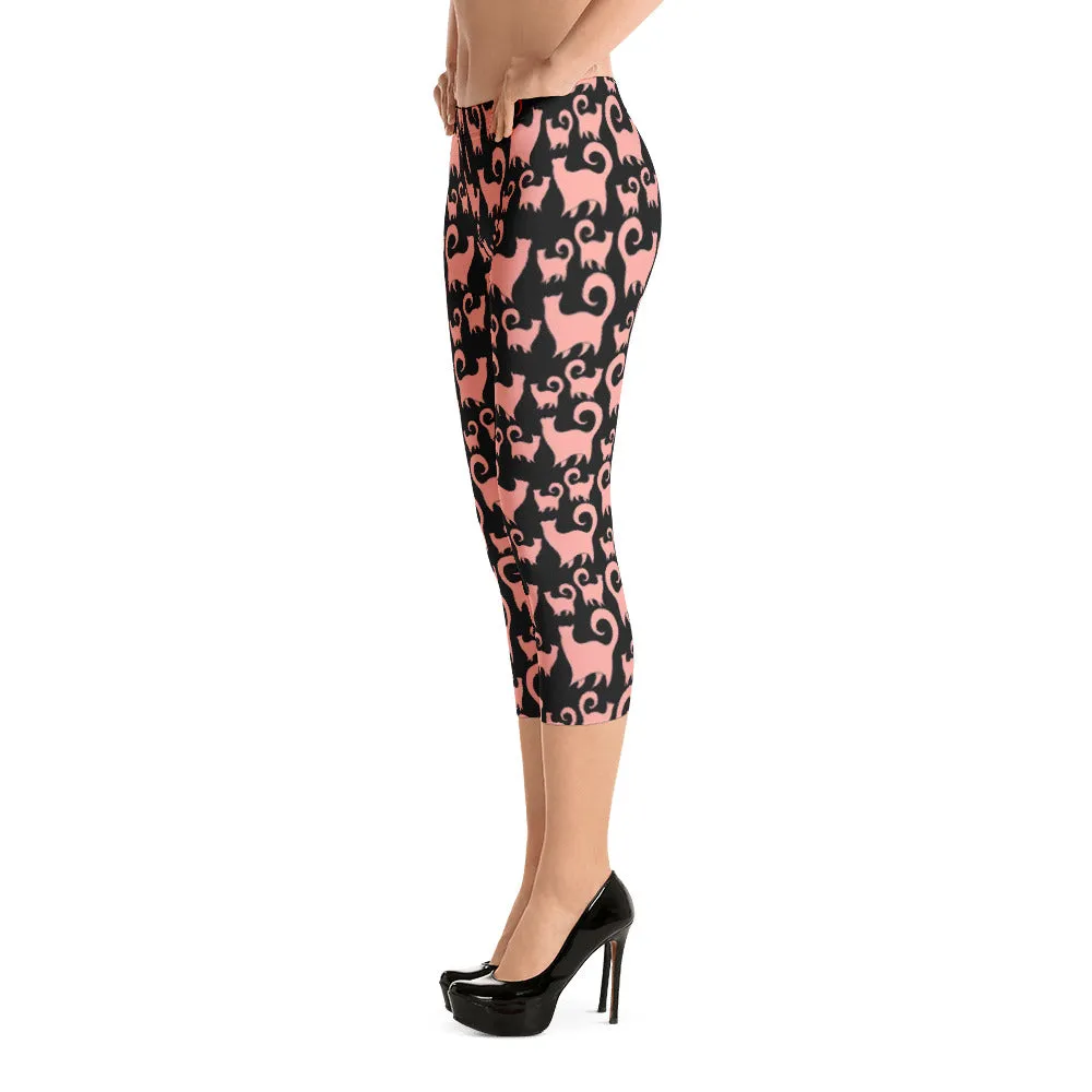PINK SCATTERED CASHMERE CATS Capri Leggings