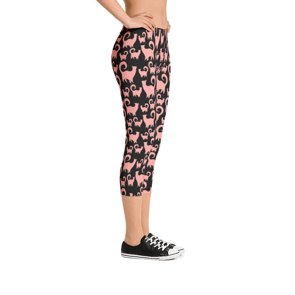 PINK SCATTERED CASHMERE CATS Capri Leggings