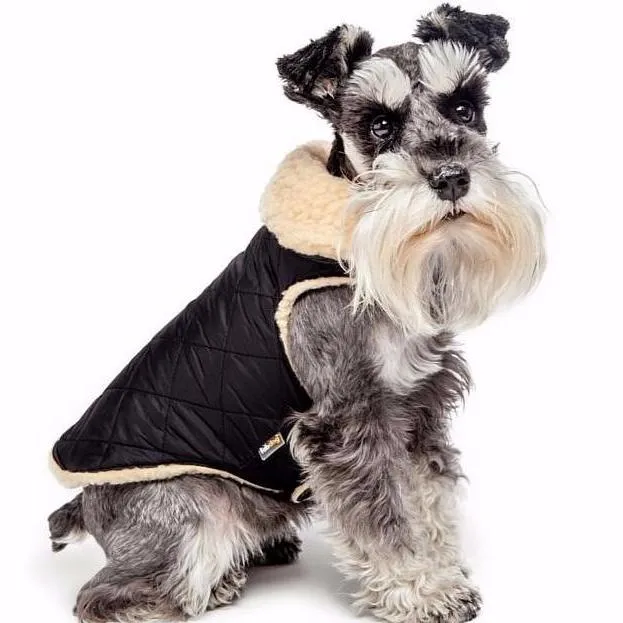 QUILTED SHEARLING BLACK DOG JACKET