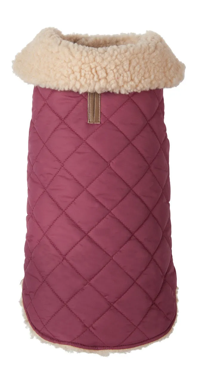 QUILTED SHEARLING BURGUNDY DOG JACKET