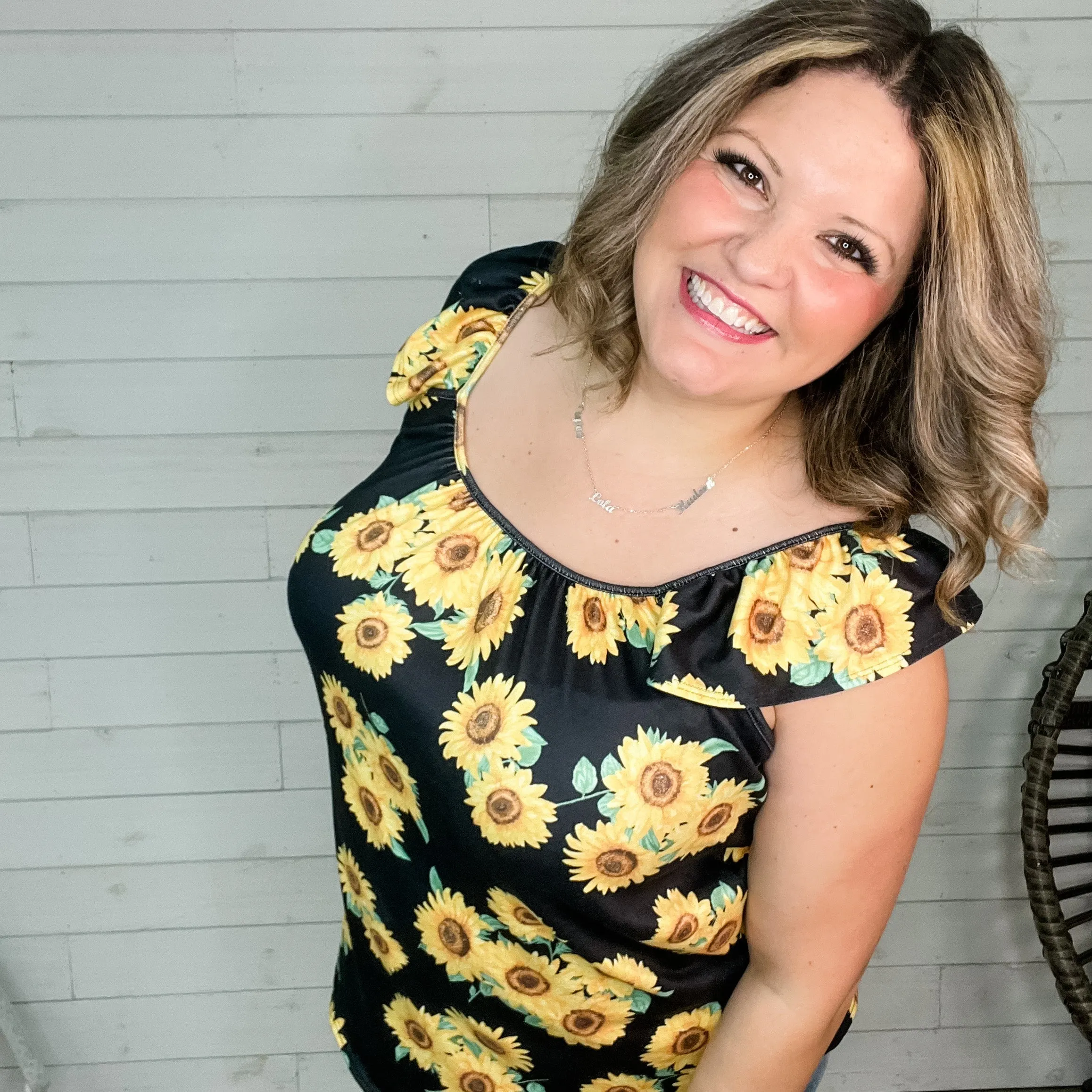 "Rikki" Sunflower Ruffle Cap Tank Top