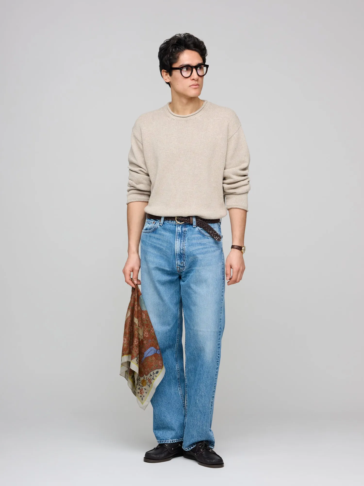 Rolling Cotton Linen Crew, Natural