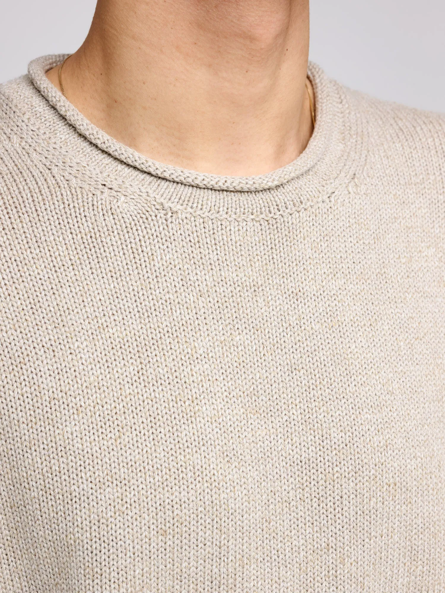 Rolling Cotton Linen Crew, Natural