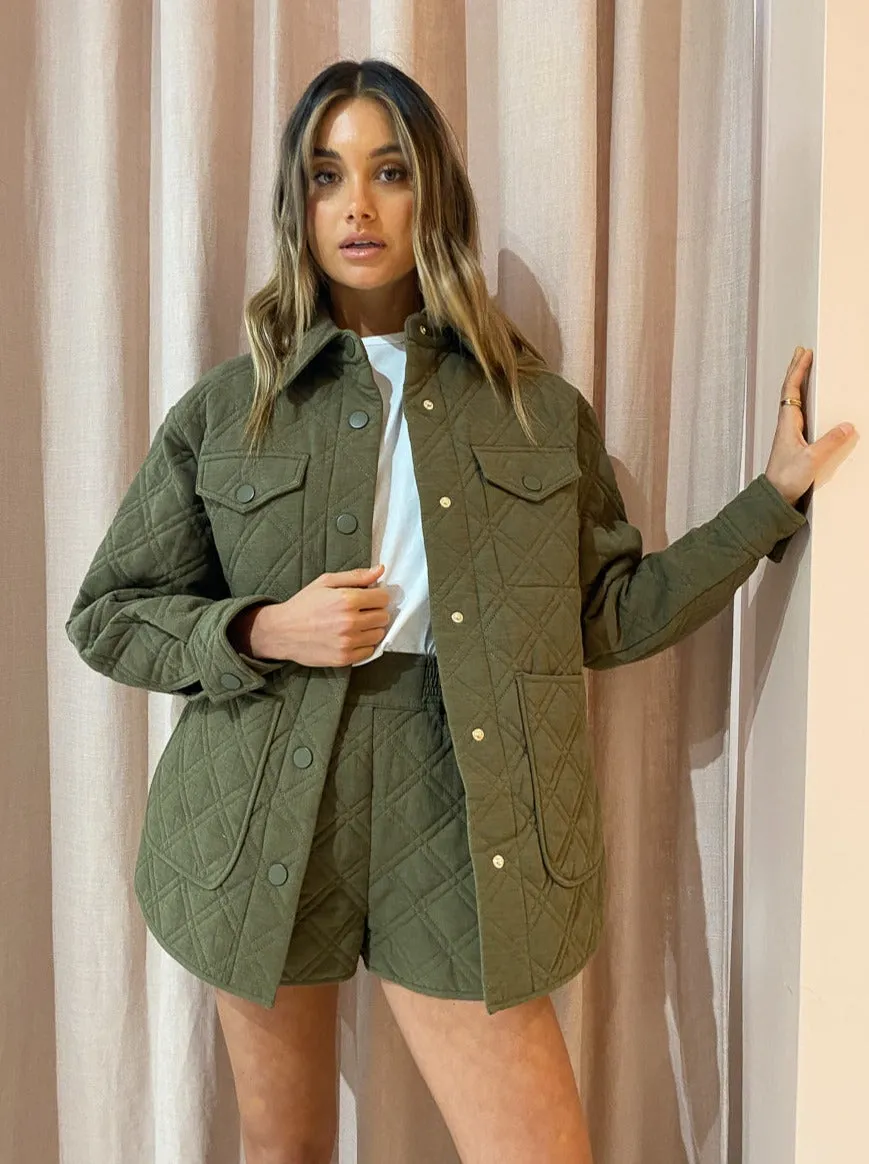 Shona Joy Oversized Quilted Jacket in Bayleaf