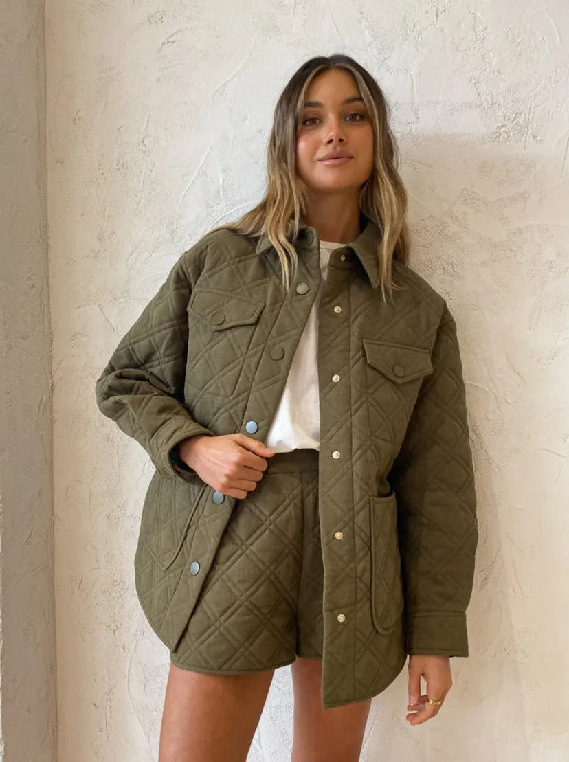 Shona Joy Oversized Quilted Jacket in Bayleaf