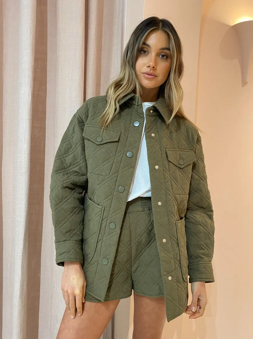 Shona Joy Oversized Quilted Jacket in Bayleaf