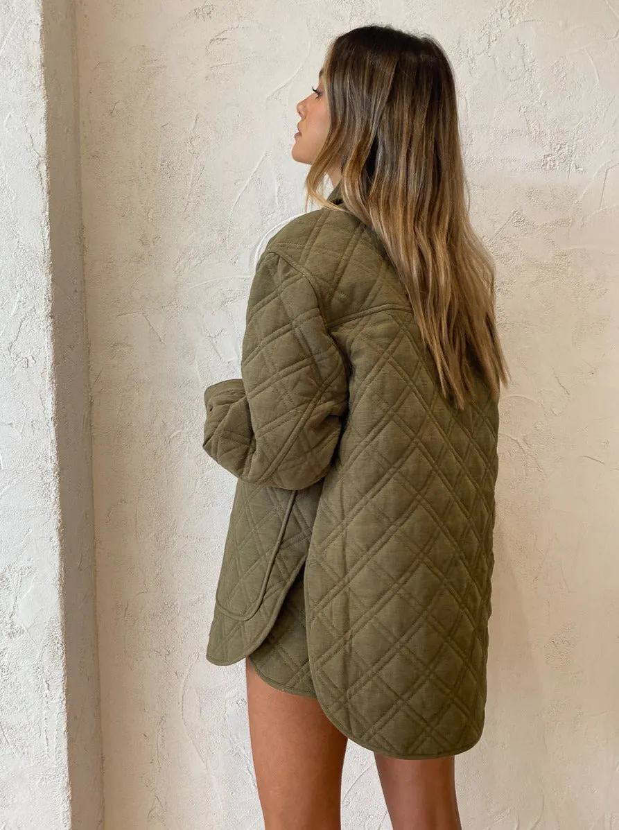 Shona Joy Oversized Quilted Jacket in Bayleaf