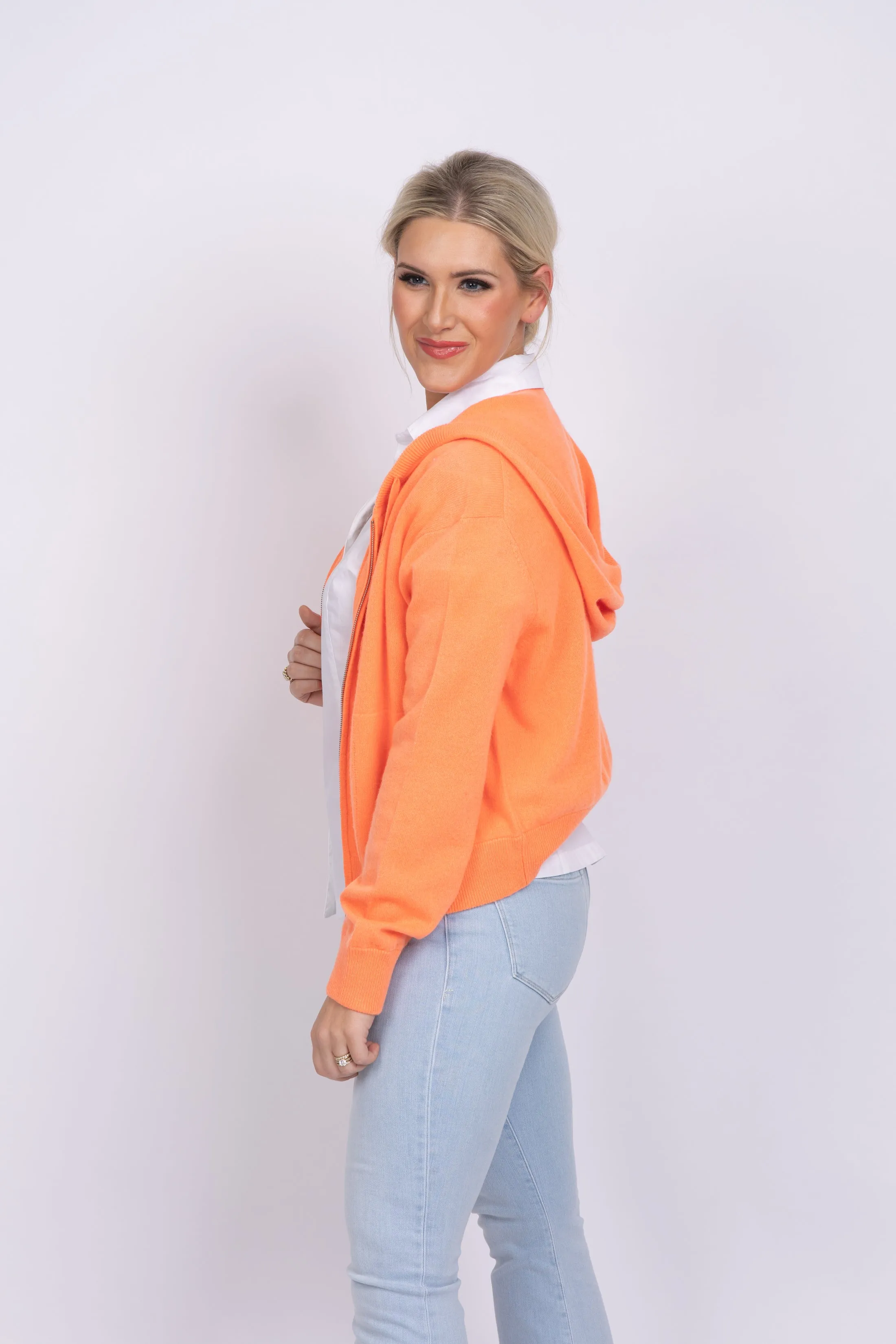 White   Warren Cashmere Shrunken Zip Hoodie Neon Sunset