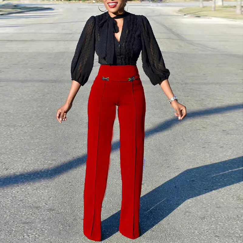Wide Leg High Waist Suit Straight Pants